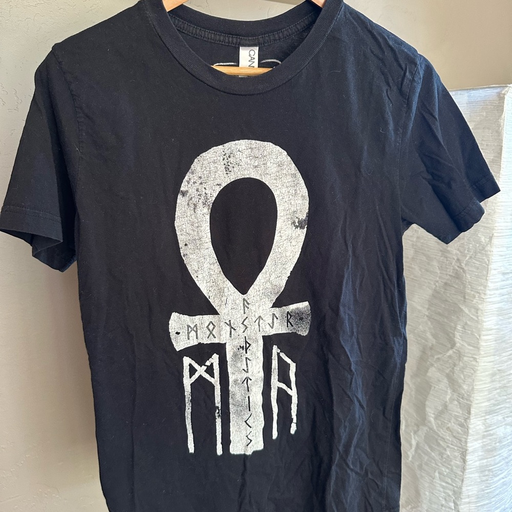 Black Graphic Ankh Crew Neck T-Shirt -